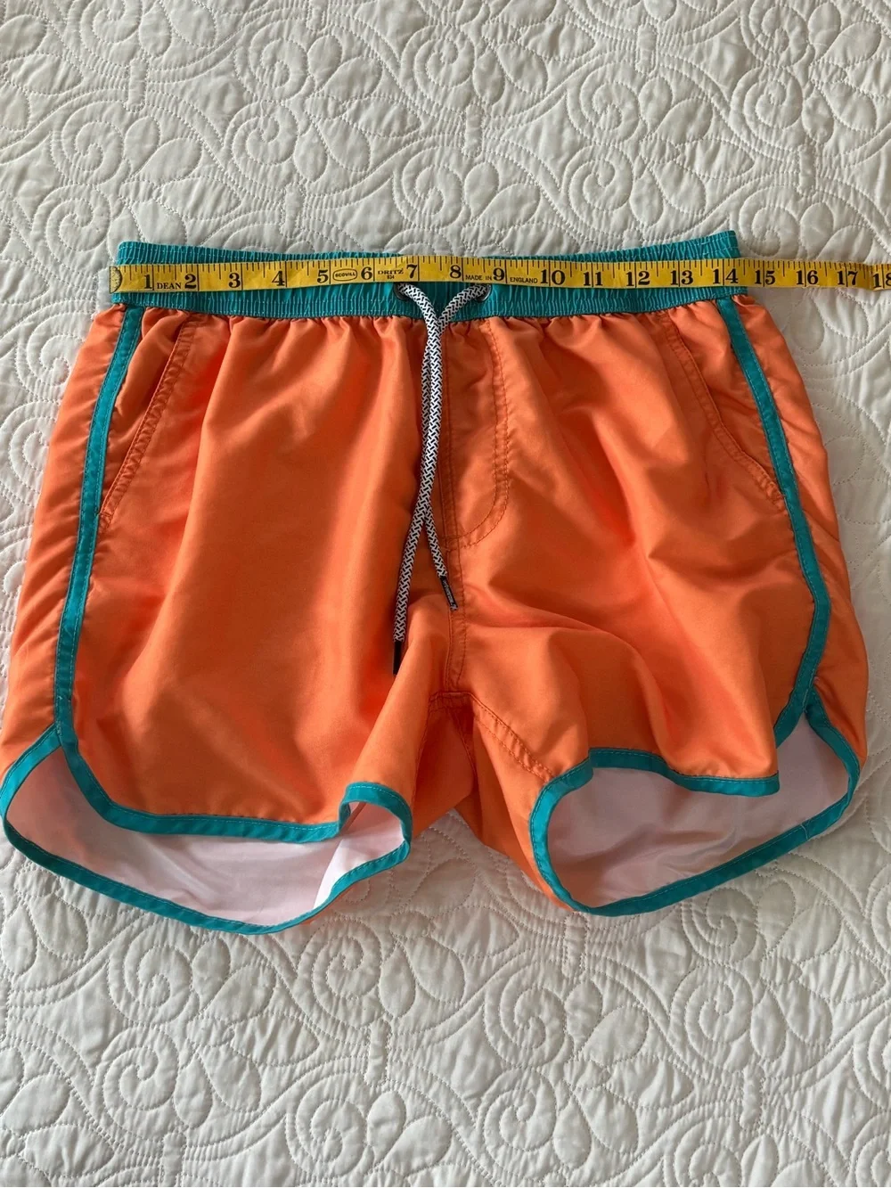 Maamgic Men's Orange Athletic Swim Shorts with Teal Trim